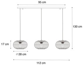 Orientalna lampa wisząca bambusowa 3-punktowa wydłużona - AmiraKolonialny Oswietlenie wewnetrzne