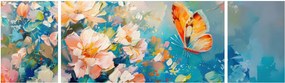 Obraz - Motyl i kwiaty, obraz olejny II. (170x50 cm)