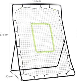 HOMCOM Odbijacz Baseballowy z Wieloletnią Wytrzymałością, Metalowa Rama, Zielona Strefa Trafienia, 174W x 123S x 90G cm