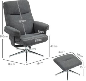 HOMCOM Fotel relax z podnóżkiem, regulowane oparcie, wykończenie aksamitem, do 150 kg, Antracyt