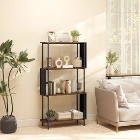 HOMCOM 4-poziomowy regał, stojący regał z zakrzywionym designem, industrialny regał książkowy, brązowy wygląd drewna | Aosom PL