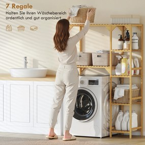 HOMCOM Regał nad pralką, wiele otwartych przegródek, do prania, akcesoriów, bambusowe drewno