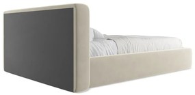 Kremowe tapicerowane łóżko dwuosobowe ze schowkiem i stelażem 160x200 cm Kiana – Makamii