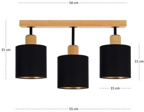 Czarna lampa sufitowa, trzypunktowy spot CL-DSC50x7BU-SC z drewna E27