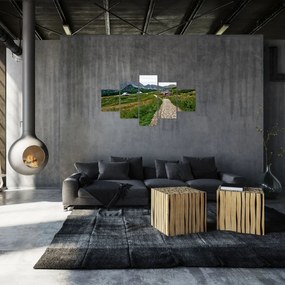 Obraz - Krajobraz górski z domami (125x70 cm)