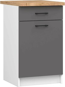 Szafka kuchenna AKORD S50 z blatem system OLIWIA Biała 50 cm 1 drzwi 1 szuflada kolor Grafit Szary mat 2 półki 50x46x85 cm