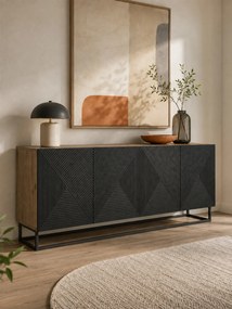 Komoda Asha 200 cm czterodrzwiowa - artisan / czarny mat / czarny stelaż