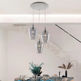 Lampa wisząca Ares Iron z szarym szkłem Pyrex 3 światła 141 Ø50 BL273-S3-GR