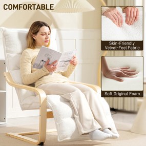 HOMCOM Fotel Lounge z brzozy, tapicerowany, regulowany podnóżek, Biały