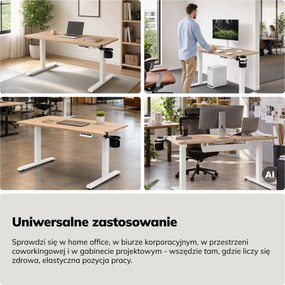 Biurko elektryczne z regulacją wysokości ergonomiczne białe/dąb sonoma,1200x600 mm: ARIA