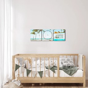 Obraz - Vintage van na plaży (z zegarem) (90x30 cm)
