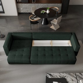 Masseno Narożnik OLVERA z funkcją spania i pojemnikiem na pościel Narozniki L, Rozkładana sofa - Zielony, NEVE 37