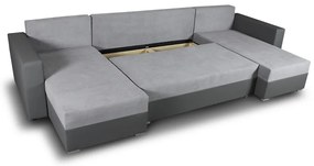 Przestronny narożnik U z funkcją spania - DUO, do dużego salonu, Szaro biały, wygoda i designerski styl
