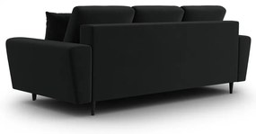 Czarna aksamitna rozkładana/ze schowkiem sofa 235 cm Kyoto – Cosmopolitan Design
