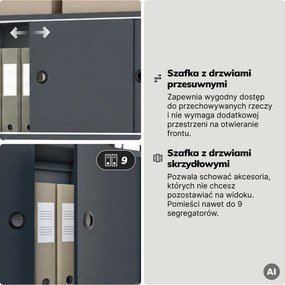 Regał na segregatory z szafką zamykaną, biurowy, otwarte półki, metalowy antracytowy, 800x2200x400 mm: ARIEL
