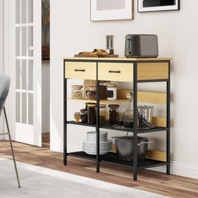 HOMCOM Komoda, komoda z 2 szufladami i 3 otwartymi półkami, szafka kuchenna do kuchni, salonu 90 x 40 x 91 cm, drewno naturalne