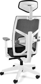 Ergonomiczny fotel biurowy Tune biały/czarny, zgodny z normą BHP