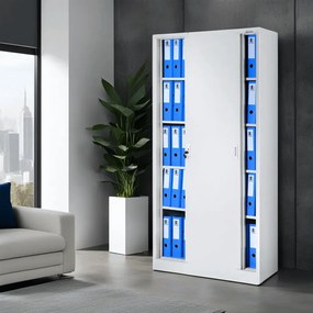 Biurowa szafa metalowa z drzwiami przesuwnymi KUBA, 900 x 1850 x 400 mm, szara