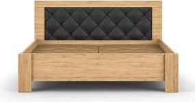 Łóżko drewniane Mareno 160×200 dwuosobowe w kolorze san remo sand z tapicerowanym zagłówkiem i opcjonalnym stelażem
