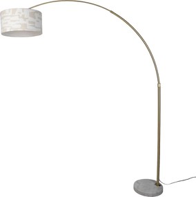 Mosiężna lampa podłogowa z białym i beżowym abażurem w paski 50 cm - XXL