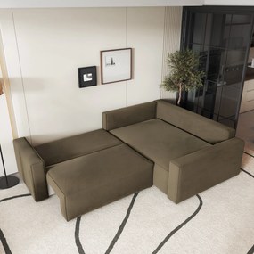 Masseno Narożnik ERONIS z funkcją spania i pojemnikiem na pościel Narozniki L, Rozkładana sofa - Beżowy, MONOLITH 09