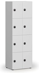 Drewniana szafka skrytkowa S4, 8 schowków, demontaż, zamek RFID, szary/biały