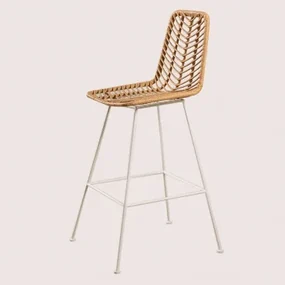Wysoki Stołek Ogrodowy Z Naturalnego Syntetycznego Rattanu Gouda Miel & ↑75 Cm & Biały - Sklum