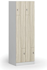 Metalowa szafka ubraniowa Z, 4-drzwiowa, 1850 x 600 x 500 mm, demontaż, zamek obrotowy, drzwi laminowane, dąb naturalny