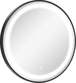 kleankin Lustro Łazienkowe z Oświetleniem LED, Regulowana Jasność, 3 Kolory Światła, Metalowa Rama, Ø60 cm, Czarne