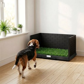 PawHut Toaleta dla psa 75 x 51 cm z trawą sztuczną, wysokimi ściankami, wysuwaną tacą i systemem odprowadzania - Czarna | Aosom PL