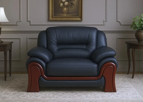 Stylowy, wygodny fotel wypoczynkowy skórzany Palladio do gabinetu, do wyboru kolory czarny, kremowy, brązowy, z dodatkiem elementów drewnianych. Stylowe meble gabinetowe z kolekcji Prestige.