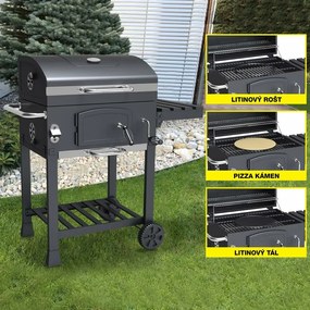 Avenberg Grill wielofunkcyjny BBQ Genius + ruszt żeliwny + kamień do pizzy, 70 x 103 x 105 cm