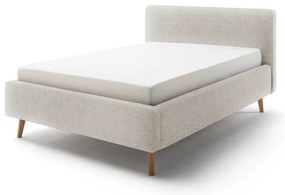 Szare/beżowe tapicerowane łóżko dwuosobowe ze schowkiem ze stelażem 140x200 cm Mattis – Meise Möbel