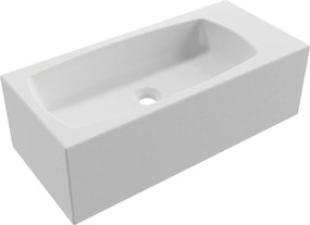 Umywalka betonowa wisząca / nablatowa prostokątna bez otworu na baterię 65 x 30 cm z półką ZALM | różne kolory : Kolor - Biały (beton), Typ montażu - podwieszana