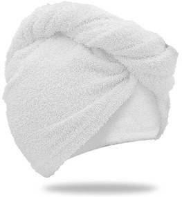 Szybkoschnący turban do włosów frotte biały, 100% bawełna