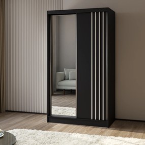 Szafa Przesuwna NELVIA 120 cm z Lustrem Szafa Dwudrzwiowa Czarna