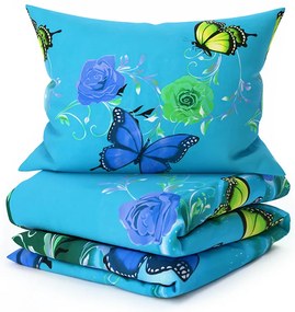 PrzytulneMieszkanie.pl PrzytulneMieszkanie.pl Pościel bawełniana w kolorze NIEBIESKO-ZIELONYM MOTYL w kolorze niebieskim Rozmiar pościeli: 70 x 90 cm | 140 x 200 cm