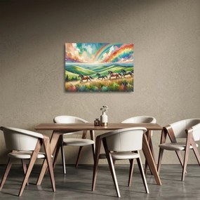 Obraz na szkle – Konie galopujące przez krajobraz (70x50 cm)