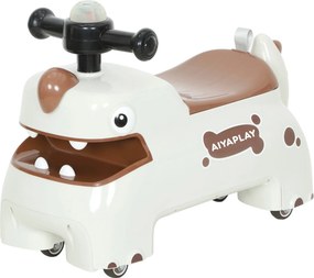 AIYAPLAY jeździk, design dinozaura, kierownica, światła, dźwięki, 4 koła, kremowo-biały+brązowy | Aosom PL