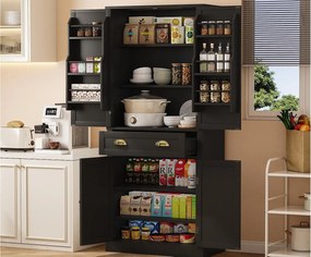 Kredens kuchenny 80×40×182 cm - z 2 drzwiami i 1 szufladą - 2 drzwi z półkami - czarny