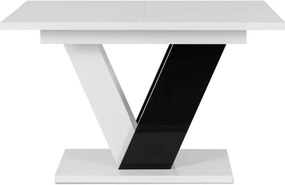 Zestaw Stół Prostokątny Rozkładany CLARK 120-160 cm Czarny/Biały Połysk i 4 Krzesła Tapicerowane do Salonu RICK Szare Welurowe