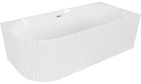 Mexen Gia wanna wolnostojąca narożna ryflowana prawa 150 x 75 cm, biała połysk, przelew nikiel szczotkowany - 52701507500P-97