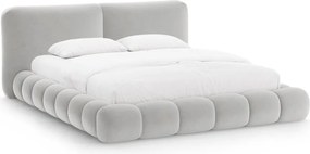 Szare tapicerowane łóżko dwuosobowe ze schowkiem i stelażem 180x200 cm Solange – Micadoni