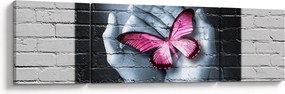 Obraz - Różowy motyl w ścianie (170x50 cm)