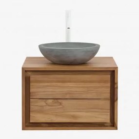 Zestaw Wiszących Mebli Łazienkowych Z Drewna Tekowego Jabari Drewno Tekowe & Okrągły Szary Cement Ø40 Cm - Sklum