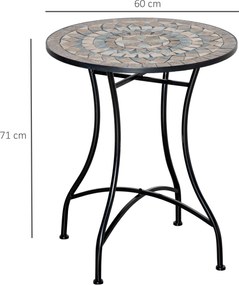 Outsunny Stół Ogrodowy Okrągły Mozaika Ceramika Metal Stolik Bistro Zielony Beżowy Biały Ø60cm Dekoracyjny i Funkcjonalny | Aosom PL