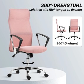 HOMCOM Ergonomiczne krzesło biurowe regulowany obrotowy fotel z funkcją bujania, tkanina mesh, 63 x 65 x 109-119 cm różowy | Aosom PL