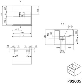 Umywalka ścienna PB2035 z odlewu mineralnegoBiały mat - 32,5 x 32,5 x 25 cm