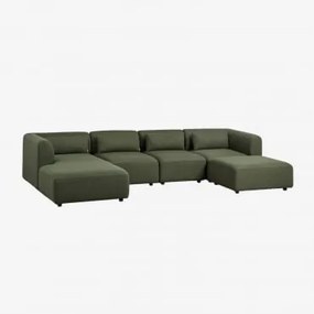 Sofa Modułowy Z Lewym Szezlongiem, 4 Częściowy Z Pufem Fogler Chenille Salvia Zieleń - Sklum