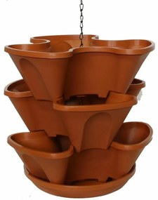 Doniczka kaskadowa wisząca trzypiętrowa, terakota, 33 cm